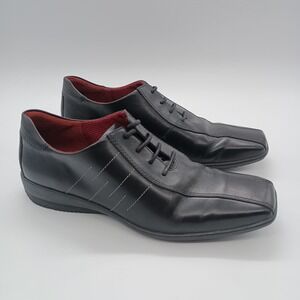 ECCO Black Leather Square Toe Lace Up Oxford Shoes Red Lining Womens 37